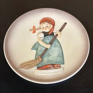 Hummel Blue and Red Ceramic Art Plate with Whimsical Witch Design
